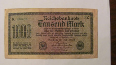 CY - 1000 marci mark 15 septembrie 1922 Germania reichsbanknote foto