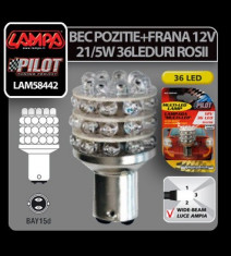 Bec Multi-Led 36Led 12V Pozitie+Frana - P21/5W BAY15d - Rosu Profesional Brand foto