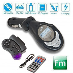 Modulator FM MP3 Player Auto cu Telecomanda cu Fixare pe Volan si Normala, LCD, USB, AUX IN, Card SD foto