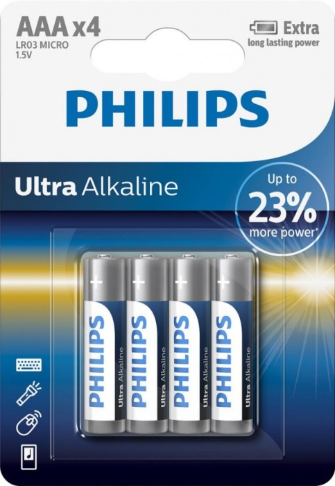 Baterii Philips Ultra Alkaline AAA,4 buc foto mare Baterii Philips Ultra Alkaline AAA,4 buc foto mare