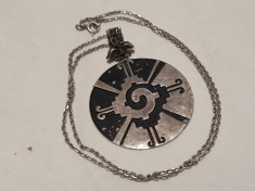 RAR Medalion argint simbol MAYAS HUNAB KU Anglia A.RICHARD &amp;amp; CO pe Lant argint foto