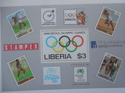 LIBERIA-J.O. SEUL,TIMBRU PE TIMBRU-BLOC NESTAMPILAT foto
