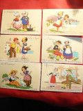 Set 6 Ilustrate -Reclame turistice animate- Provincii Franceze 1950, Circulata, Printata