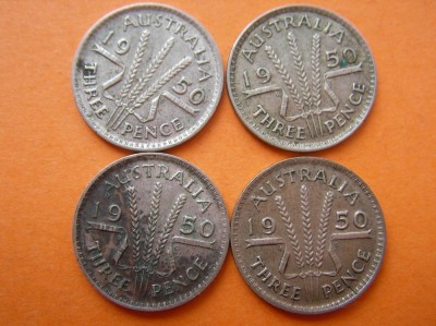THREE PENCE, 3 PENCE 1950 ARGINT foto