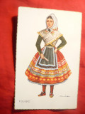 Ilustrata- Folclor - Costum feminin in Toledo , piesa semnata, Necirculata, Printata