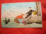 Ilustrata comica - Pasajul Gois Franta ,cu stampila reclama si timbru Gois