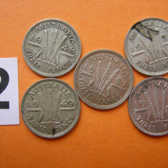 THREE PENCE, 3 PENCE 1948 ; 1949 ; 1950 ; 1951 ; 1955. (3 LOTURI, ARGINT)