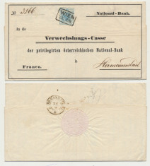 AUSTRIA 1851 plic bancar frumos Wien spre Sibiu timbru 9 kr prima emisiune foto