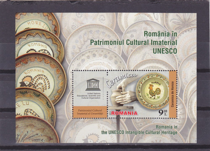 PATRIMONIUL UNESCO ,CERAMICA,BLOC,2014,LP2034a, MNH,ROMANIA.