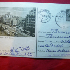 Carte Postala Ilustrata Bucuresti - Bl. N.Balcescu circulat 1957 -pe gri-negru