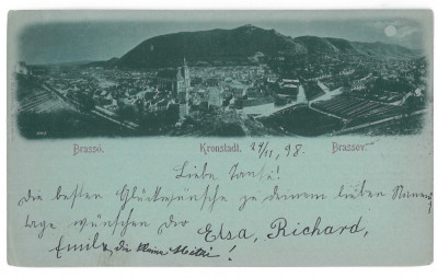 2901 - BRASOV, Panorama, Litho - old postcard - used - 1898 foto