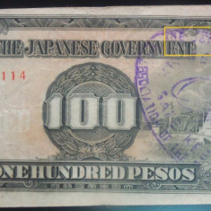 Bancnota istorica 100 PESOS - FILIPINE INVAZIE JAPONEZA, 1942 *Cod 582 = EROARE