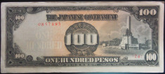 Bancnota istorica 100 Pesos FILIPINE INVAZIE JAPONEZA, anul 1942 *Cod 584 A.UNC foto