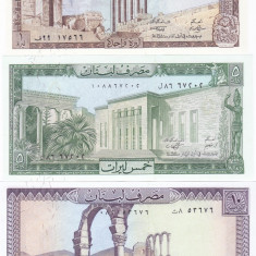 Bancnota Liban 1, 5 si 10 Livre - 1980/86 - P61-63 UNC ( set 3 bancnote )