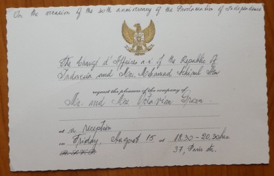 Invitatie la receptie a ambasadorului Indoneziei catre Octavian Groza foto