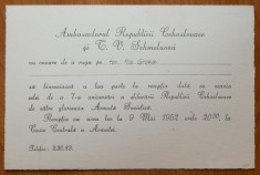 Invitatie la receptie a ambasadorului Republicii Cehe catre Mia Groza, 1952