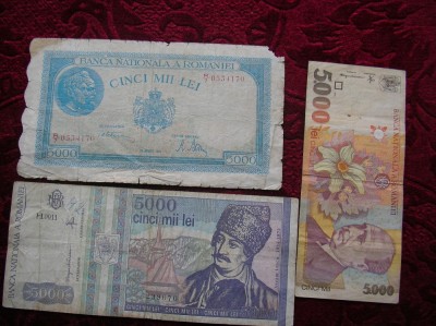 5000 LEI 1945 ; 1993 ; 1998. LOT foto