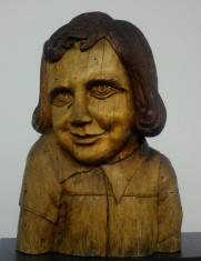 Bust copil/ sculptura in lemn, semnata foto