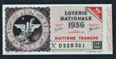 Franta Bilet Loterie pt colectionari 100 Francs s 0229521 1936 foto