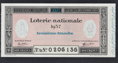 Franta Bilet Loterie pt colectionari 100 Francs s 0206136 1937 foto