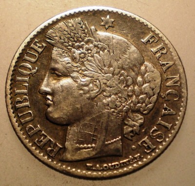 J.002 FRANTA CERES 50 CENTIMES 1850 A ARGINT EROARE foto