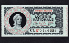 Franta Bilet Loterie pt colectionari 100 Francs s 0214651 1935 foto