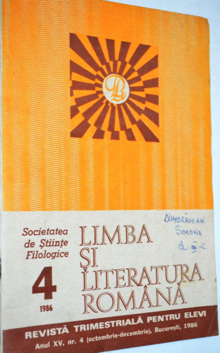 Revista pentru elevi Limba si literatura romana nr. 4 / 1986