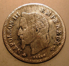 J.010 FRANTA NAPOLEON III 20 CENTIMES 1866 A ARGINT 1,0g foto