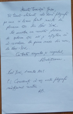 2 foto cu Mia Groza si o scrisoare a arhitectului Alexandru Budisteanu, 1967 foto