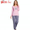 Pijama Dama Maneca/Pantalon Lung, 100% Bumbac, &#039;Greateful&#039;, Vienetta, Cod 1516