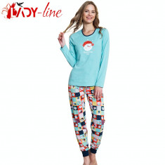 Pijama Dama Maneca/Pantalon Lung, &amp;#039;Awesome Today&amp;#039; Blue, Vienetta, Cod 1522 foto