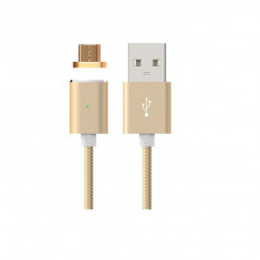 Cablu Incarcare Magnetic Micro USB protectie textila argintiu/auriu foto