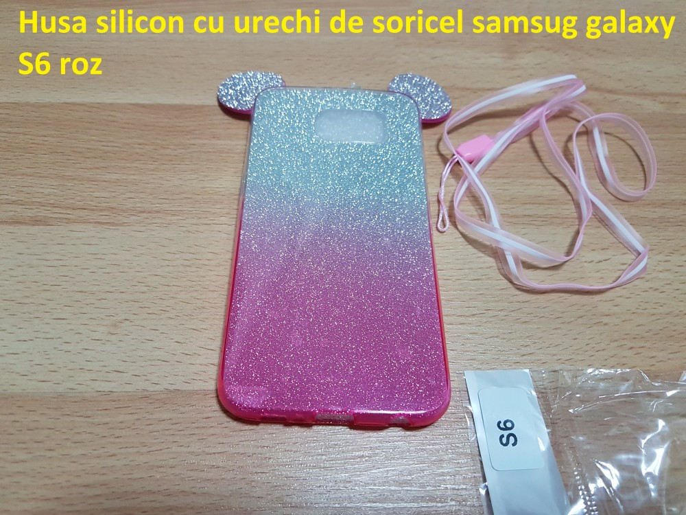 Husa silicon cu urechi de soricel samsug galaxy S6 roz | arhiva Okazii.ro