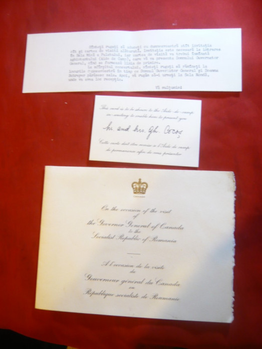 2 Invitatii din partea Guvernatorului General al Canadei 1982-Dineu ,cu protocol
