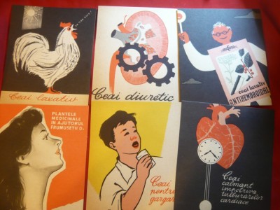 Set 15 Reclame Romanesti -anii&amp;#039;50- pt. Ceaiuri Medicinale si Medicamente Plante foto