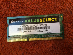 Memorie RAM laptop 4GB DDR3 Corsair CMS08GX3M2A1333C9 1333Mhz foto