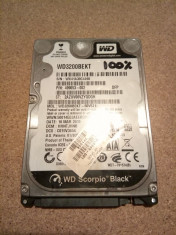 Hard Disk/HDD SATA WESTERN DIGITAL SCORPIO BLACK 320GB 100% HEALTH Laptop 7200RM foto