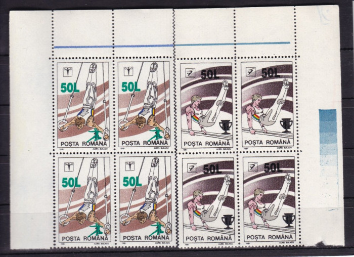 ROMANIA 1998 LP 1465 GIMNASTICA SUPRATIPAR BLOCURI DE 4 TIMBRE MNH