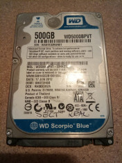 Hard-disk / HDD SATA WESTERN DIGITAL 500GB WD5000BEVT Defect- Sectoare realocate foto