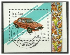 Laos 1987 - automobile, colita stampilata foto