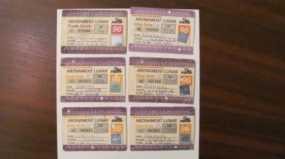 PVM - Lot de 6 abonamente lunare RATB una linie &amp;amp; toate liniile 1996 foto