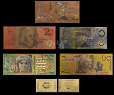 AUSTRALIA - SET 5 BANCNOTE EMISIUNEA 2002 - 2013 COLOR POLYMER AURIT CU AUR 24k foto