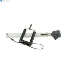 Selfie stick alb cu suport pentru telefon si buton cu bluetooth pe maner foto