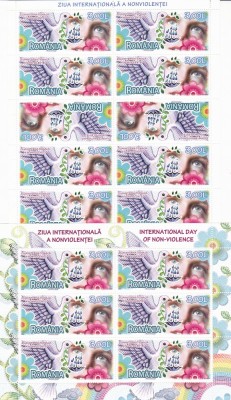 ZIUA INTERNATIONALA A NONVIOLENTEI, 2X,MINISHEET 2009,MNH NEOBLITERAT,ROMANIA. foto