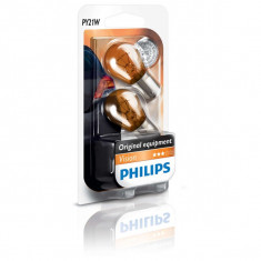 Bec auto halogen PHILIPS PY21W, 12V, 21W, BAU15S, orange blister, 2 bucati foto