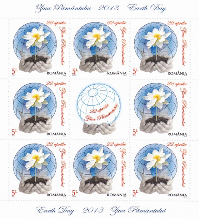 ZIUA PAMANTULUI,MINISHEET,2013,MNH,NEOBLITERAT,ROMANIA.