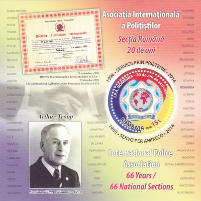 ASOCIATIA INTERNATIONALA A POLITISTILOR,BLOC,2016,MNH,NEOBLITERAT,ROMANIA. foto