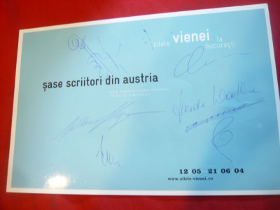 Reclama cu autograful a 6 Scriitori Austria- Zilele Vienei la Bucuresti -2004 foto