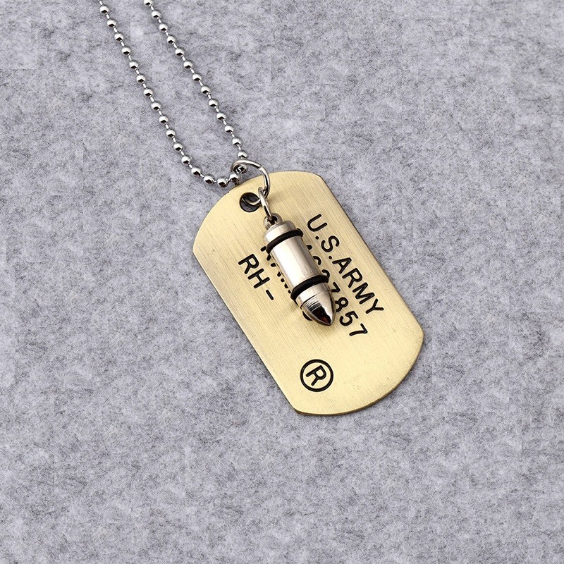 Lant Lantisor Lantisoare Medalion Dog Tag + Glont militar placute  identificare | Okazii.ro