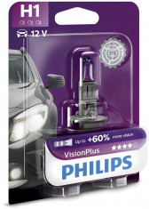 Bec auto far halogen PHILIPS H1 Vision Plus+60%, 12V, 55W, P14.5S, blister 1 bucata foto